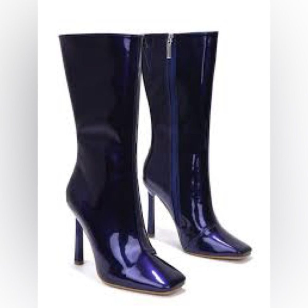 Cape Robbin Shiny Navy Heeled Boots - Picture 1 of 6